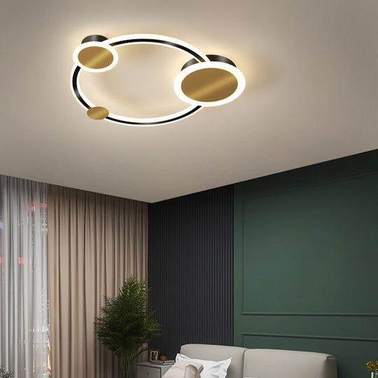 Sleek Acrylic Flushmount Light Simplicity Led Gold Finish For Bedroom Ceiling / White Fillet