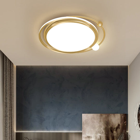 Sleek Acrylic Flushmount Light Simplicity Led Gold Finish For Bedroom Ceiling / White Globe
