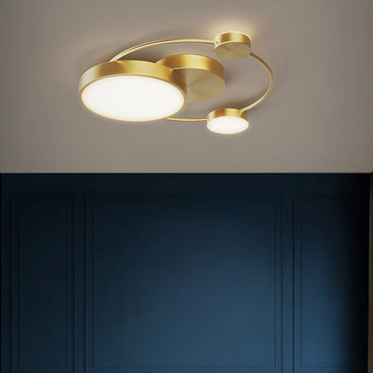 Sleek Acrylic Flushmount Light Simplicity Led Gold Finish For Bedroom Ceiling / White Round Canopy