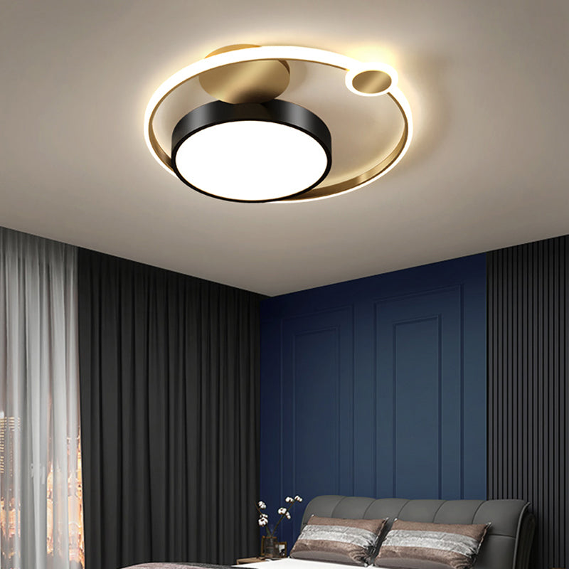 Sleek Acrylic Flushmount Light Simplicity Led Gold Finish For Bedroom Ceiling / White Round