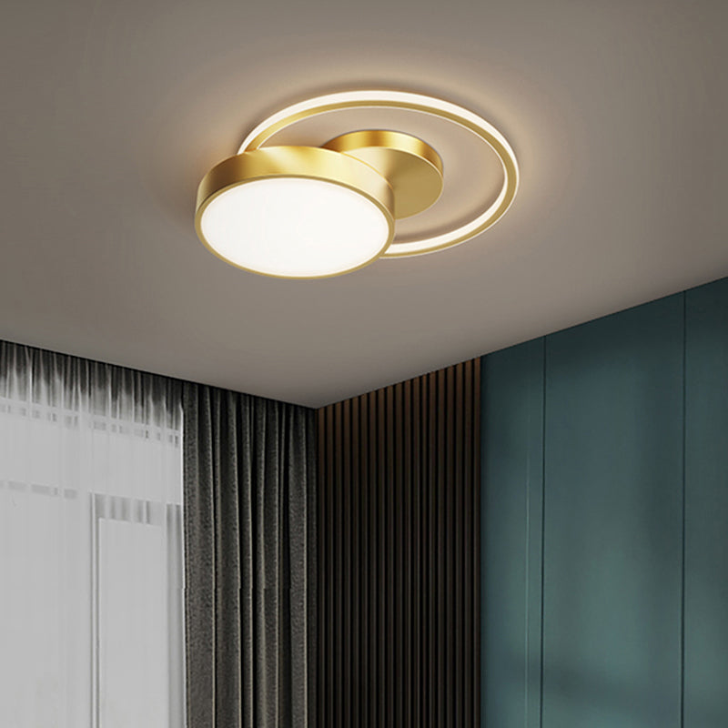 Sleek Acrylic Flushmount Light Simplicity Led Gold Finish For Bedroom Ceiling / White Circle