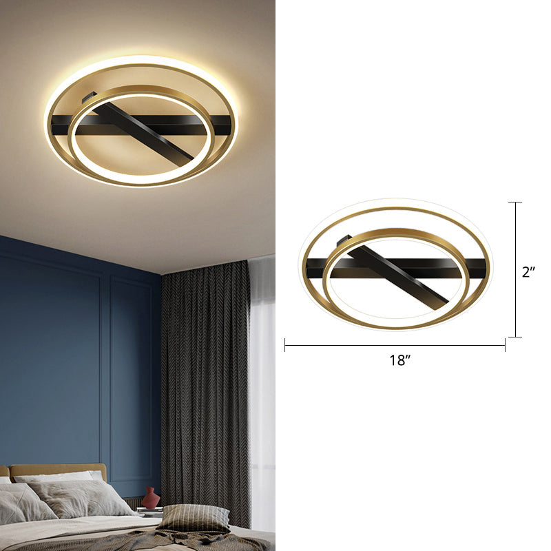 Sleek Acrylic Flushmount Light Simplicity Led Gold Finish For Bedroom Ceiling / White Double Circle