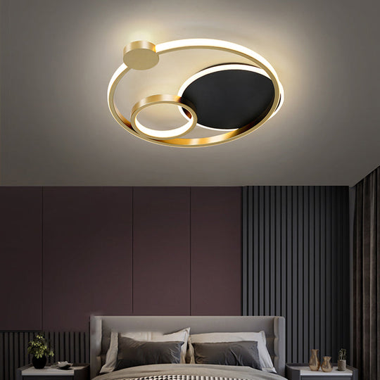 Postmodern Multi-Ring Metal LED Flush Mount Ceiling Lamp for Bedroom