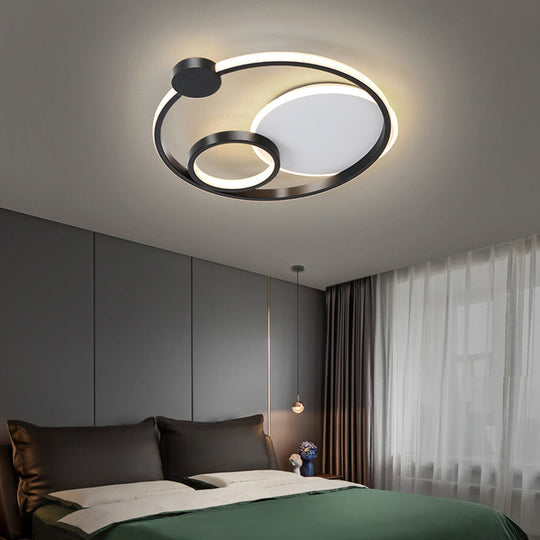 Modern Metal Led Flushmount Ceiling Lamp For Bedroom Black-White / 16 White
