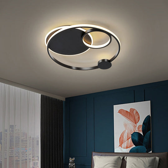 Modern Metal Led Flushmount Ceiling Lamp For Bedroom Black / 16 White