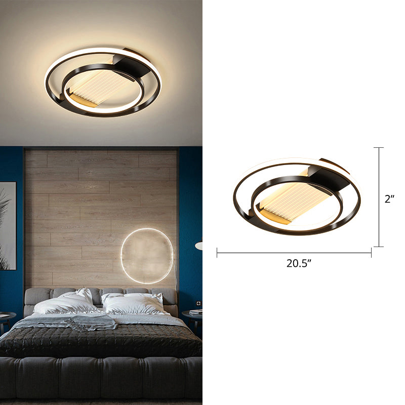 Stylish Bedroom Glow: Black Metallic Led Flush Mount Ceiling Light With A Simple Halo Design / 20.5