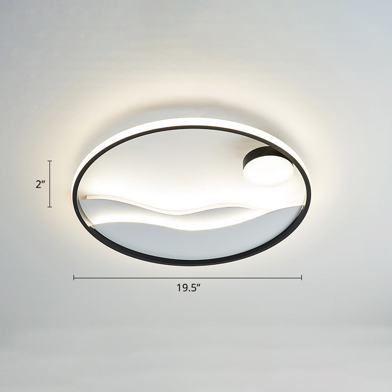 Artistic Bedroom Ambiance: Sunrise and Sea LED Flush Mount Ceiling Light with a Metal Halo Ring