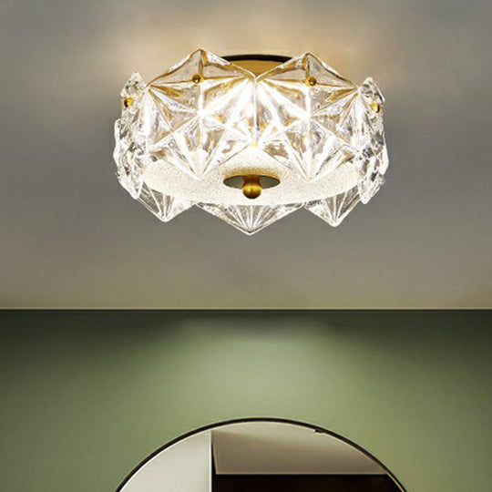 Crystal Clear Modernity: Round LED Flush Mount Ceiling Light with a Hexagonal Crystal Design for the Living Room