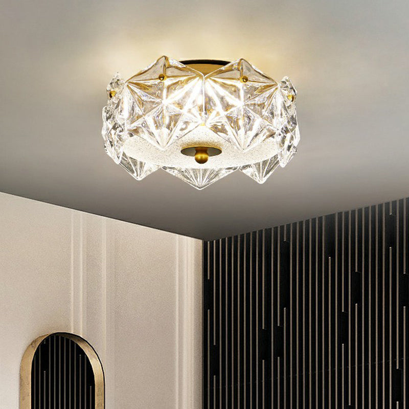 Crystal Clear Modernity: Round Led Flush Mount Ceiling Light With A Hexagonal Design For The Living