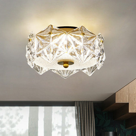 Crystal Clear Modernity: Round Led Flush Mount Ceiling Light With A Hexagonal Design For The Living