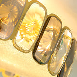 Postmodern Drum Ceiling Flush Light Fixture With Smoky And Amber Crystal Led Mount In Brass For