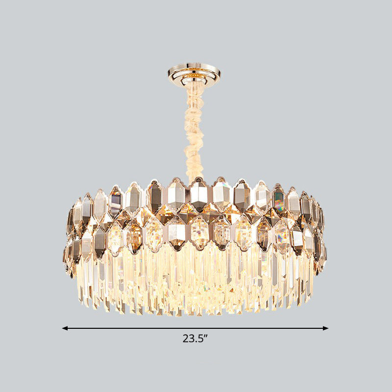 Contemporary Gold Plated K9 Crystal Chandelier For Living Room - Dark Tan Geometric Design Deep /