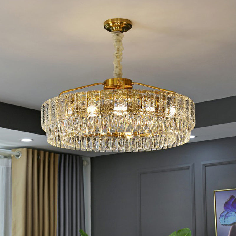 Modalight Circular Chandelier: Elegant Light Tan K9 Crystal Lamp For Bedroom