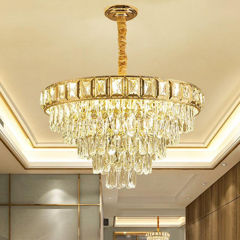Modern Cone-Shaped Crystal Chandelier For Living Room Clear Minimalistic Design