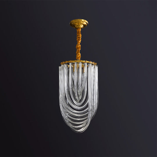 Minimalistic Curved Tube Chandelier: Clear Crystal 3-Light Hanging Lamp For Foyer