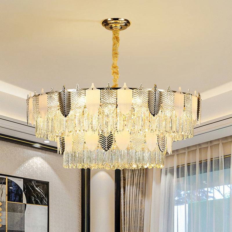 Modern Clear Crystal Leaf Pendant Chandelier - Stylish Suspension Light For Living Room