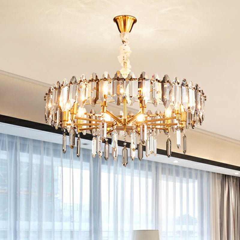 Postmodern Crystal Chandelier For Living Room With Clear Loop Shade