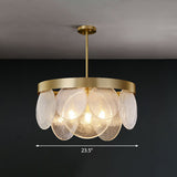 Seeded Glass Disc Pendant Chandelier - Postmodern 3-Light Brass Design For Living Room