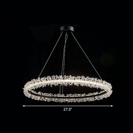 Simplicity Circle Led Chandelier With Crystal Beads - Elegant Pendant Lighting Fixture For Living