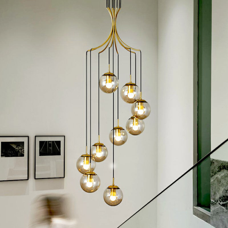 Postmodern Gold Cognac Glass Pendant Light Fixture For Villa 9 /