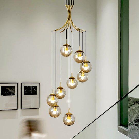 Postmodern Gold Cognac Glass Pendant Light Fixture For Villa 9 /