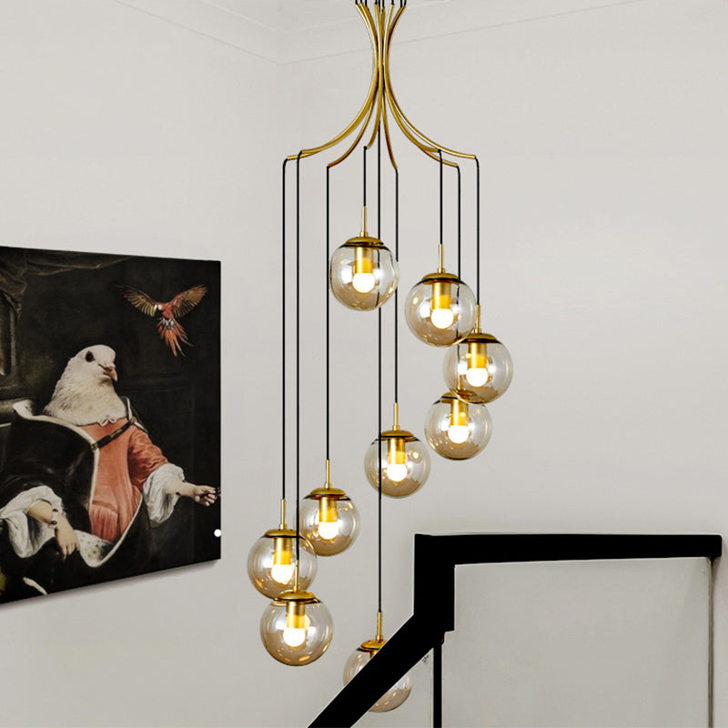 Postmodern Gold Cognac Glass Pendant Light Fixture For Villa