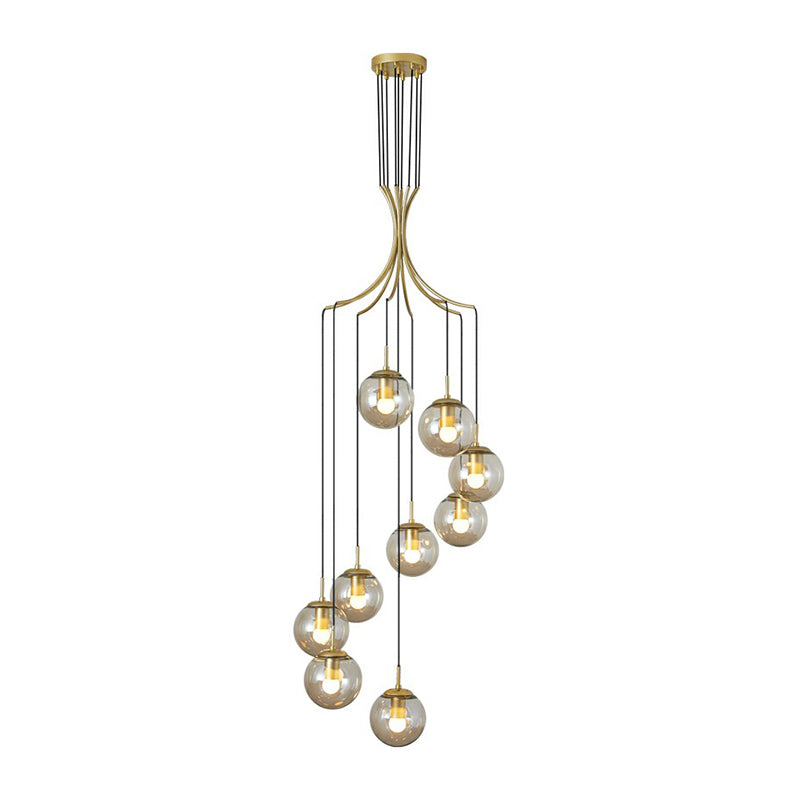Gold Glass Pendant Light Fixture for Villas - Postmodern Cognac Ball Design