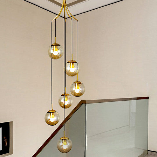 Postmodern Gold Cognac Glass Pendant Light Fixture For Villa 6 /