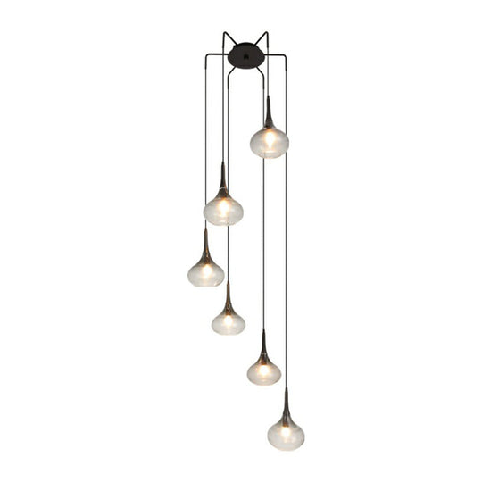 Stylish Teardrop Multi Pendant Ceiling Hang Light - Modern Ombre Smoke Glass - 6-Bulb Staircase Lighting