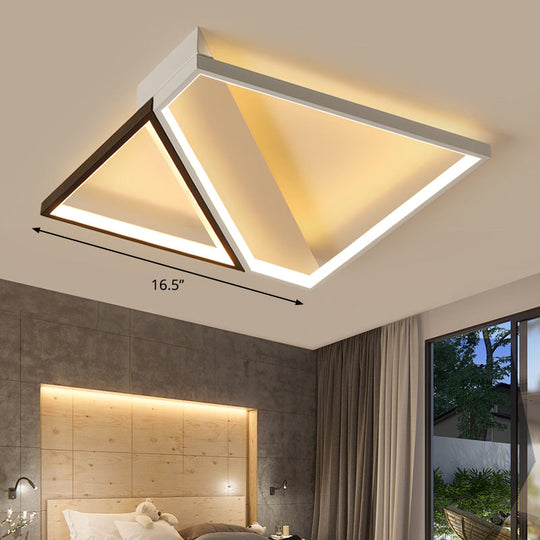 Minimalistic Bedroom Glow: Black And White Square Led Metal Flush Mount Ceiling Lamp. / 16.5