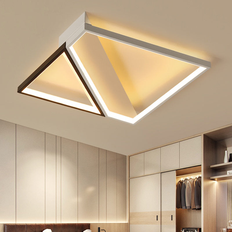 Minimalistic Bedroom Glow: Black and White Square LED Metal Flush Mount Ceiling Lamp.