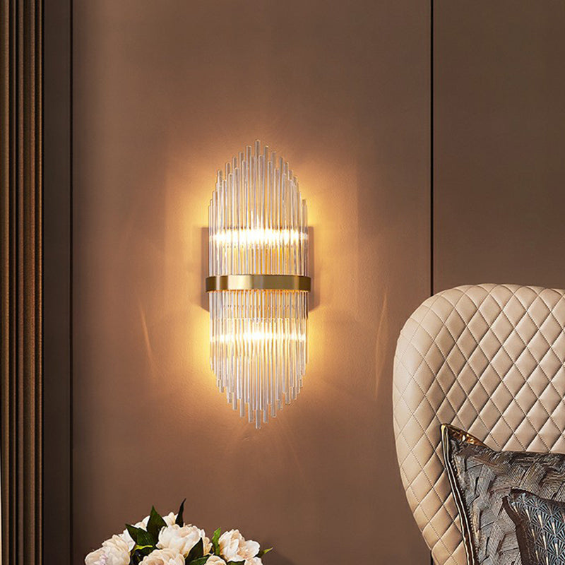 Flute-Shaped Wall Sconce With Clear Crystal Rods - Bedside Light In Gold 2 /