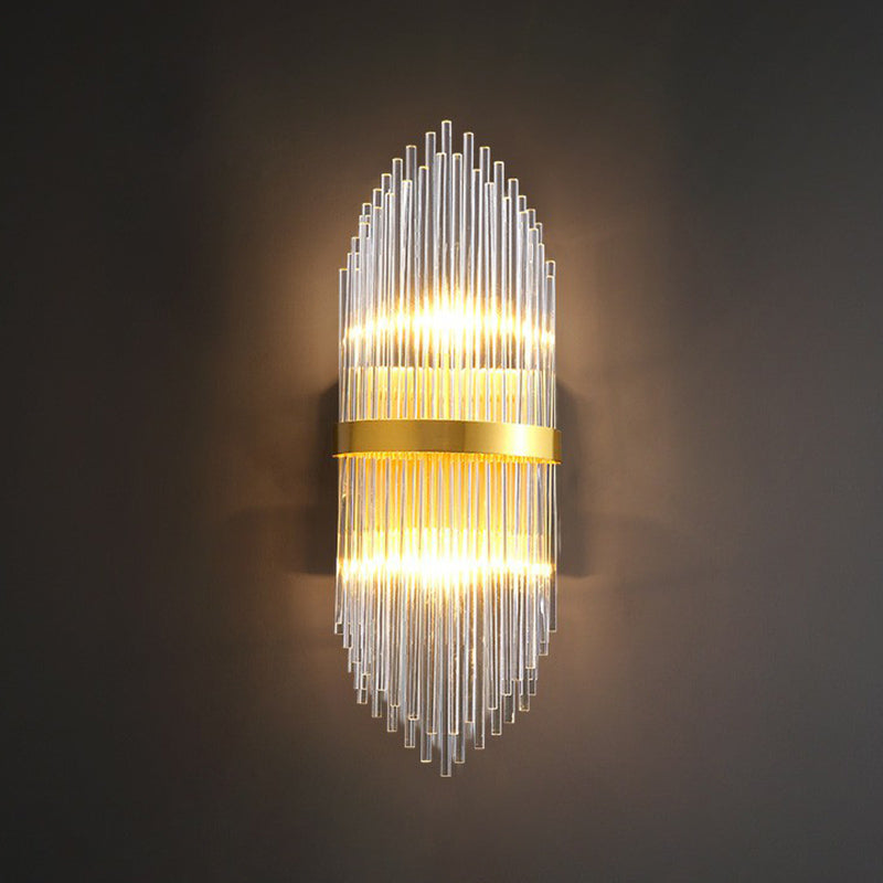 Flute-Shaped Wall Sconce With Clear Crystal Rods - Bedside Light In Gold