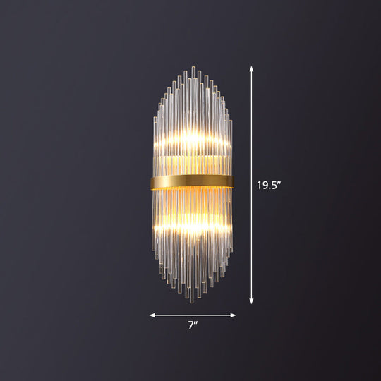 Flute-Shaped Wall Sconce With Clear Crystal Rods - Bedside Light In Gold