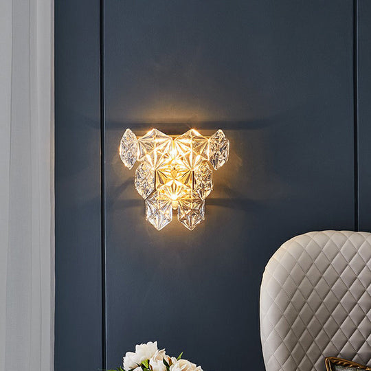 Hexagon Glass Wall Light With Gold Finish - Modern Bedroom Sconce Fixture Clear / 12