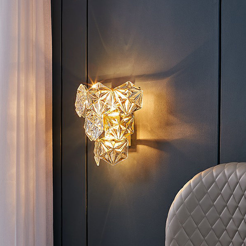 Hexagon Glass Wall Light With Gold Finish - Modern Bedroom Sconce Fixture