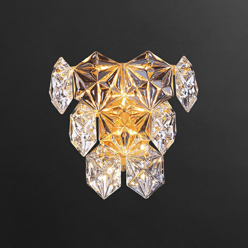 Hexagon Glass Wall Light With Gold Finish - Modern Bedroom Sconce Fixture