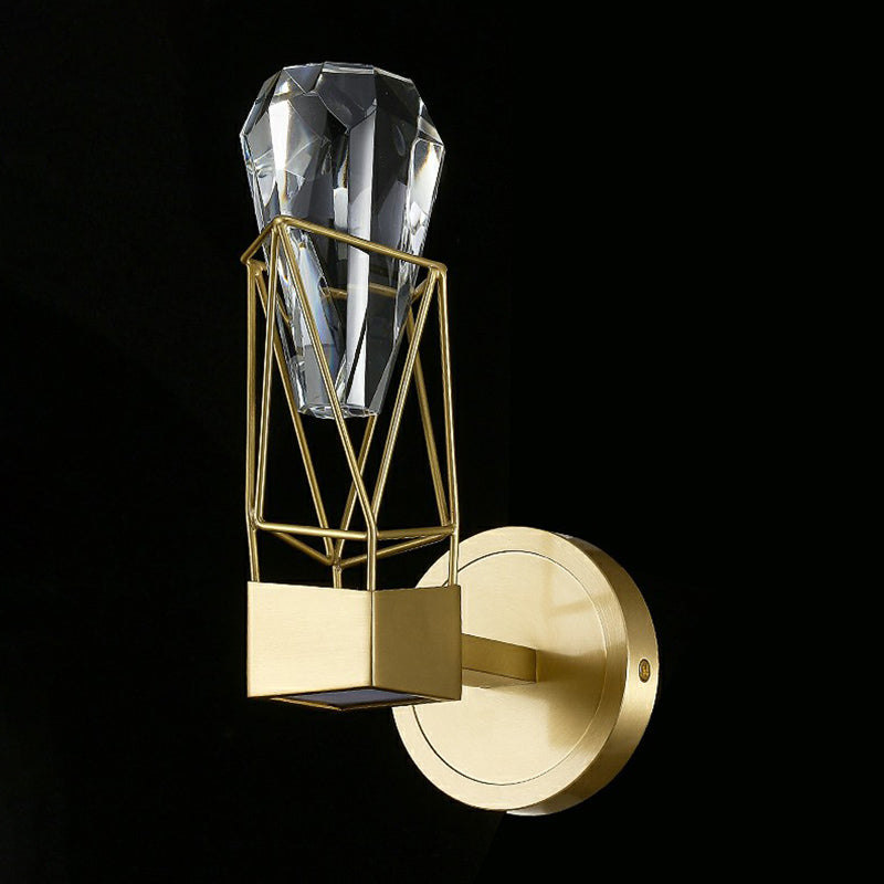 Modern Brass Wall Sconce With Crystal Rock Deco Metal Light Fixture 1 /