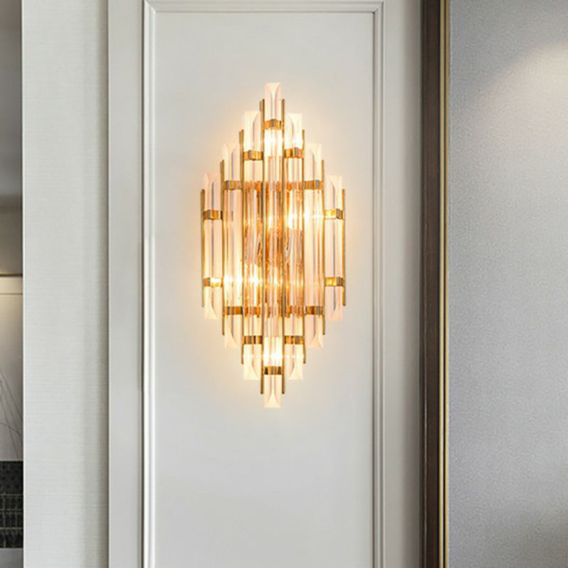 Minimalist Led Wall Sconce Light With K9 Crystal Strip - Rhombus Design For Living Room