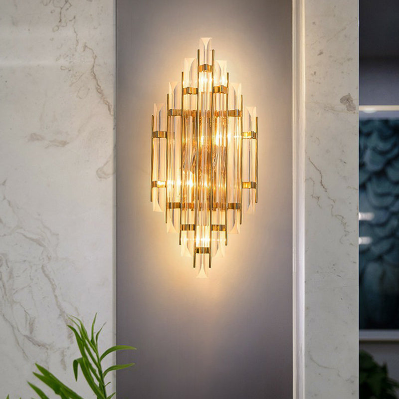 Minimalist Led Wall Sconce Light With K9 Crystal Strip - Rhombus Design For Living Room Gold