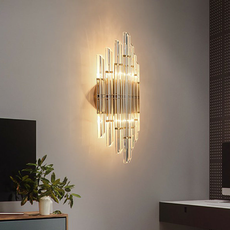 Minimalist Led Wall Sconce Light With K9 Crystal Strip - Rhombus Design For Living Room Clear