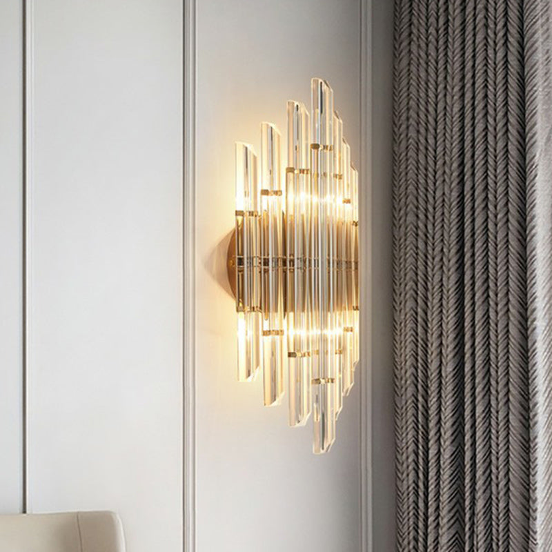 Minimalist Led Wall Sconce Light With K9 Crystal Strip - Rhombus Design For Living Room