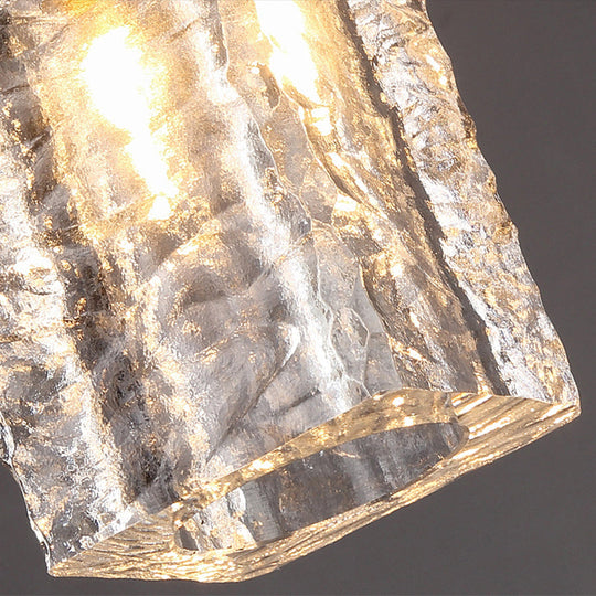 Gold Rectangular Dining Room Pendulum Light with Clear Rippled Crystal - Elegant 1-Bulb Hanging Fixture