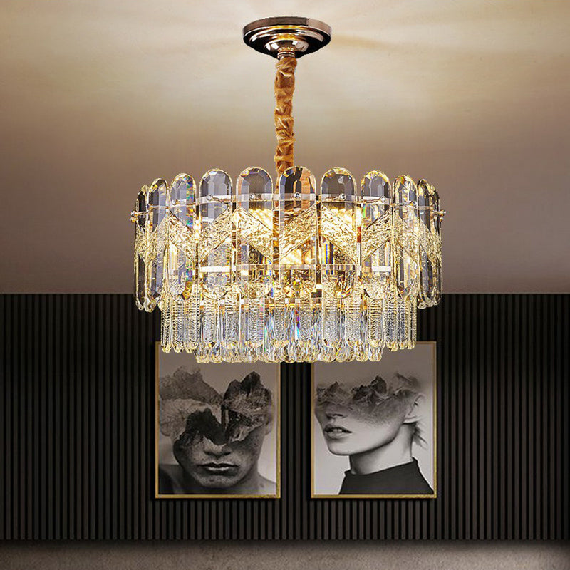 Modern K9 Crystal Hanging Lamp For Bedroom - Clear And Layered Design / 23.5