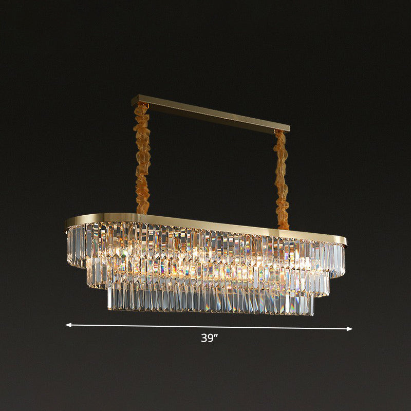 Postmodern Clear Crystal Rod Pendant Light For Dining Room In Brass Finish / 39