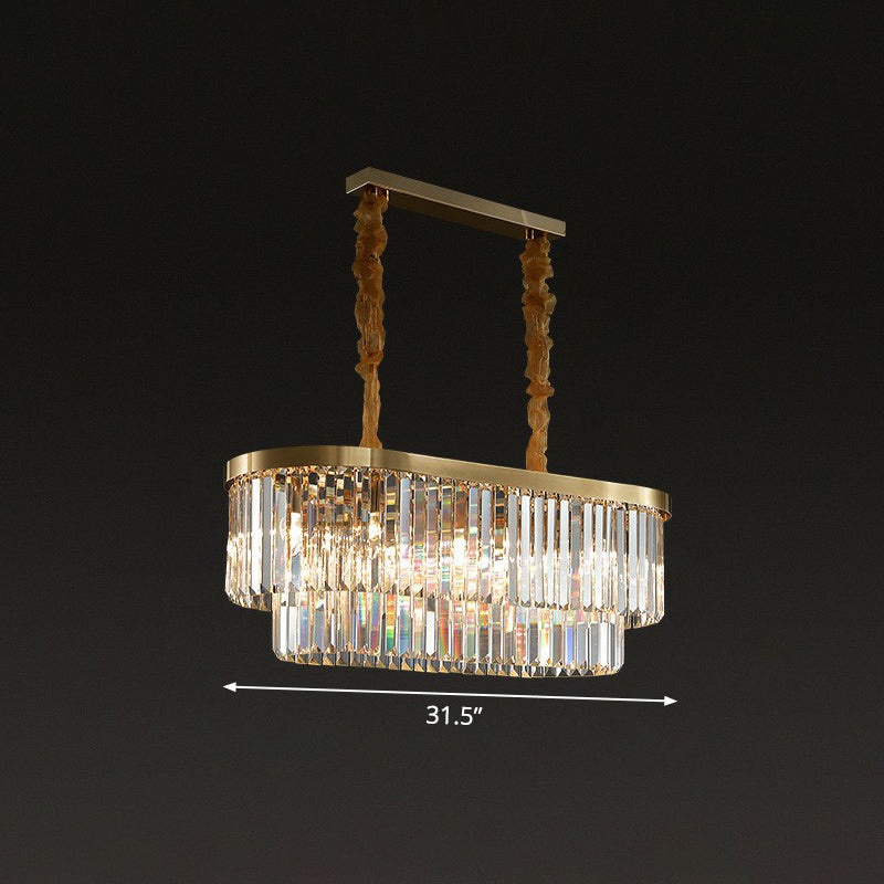 Postmodern Clear Crystal Rod Pendant Light For Dining Room In Brass Finish / 31.5