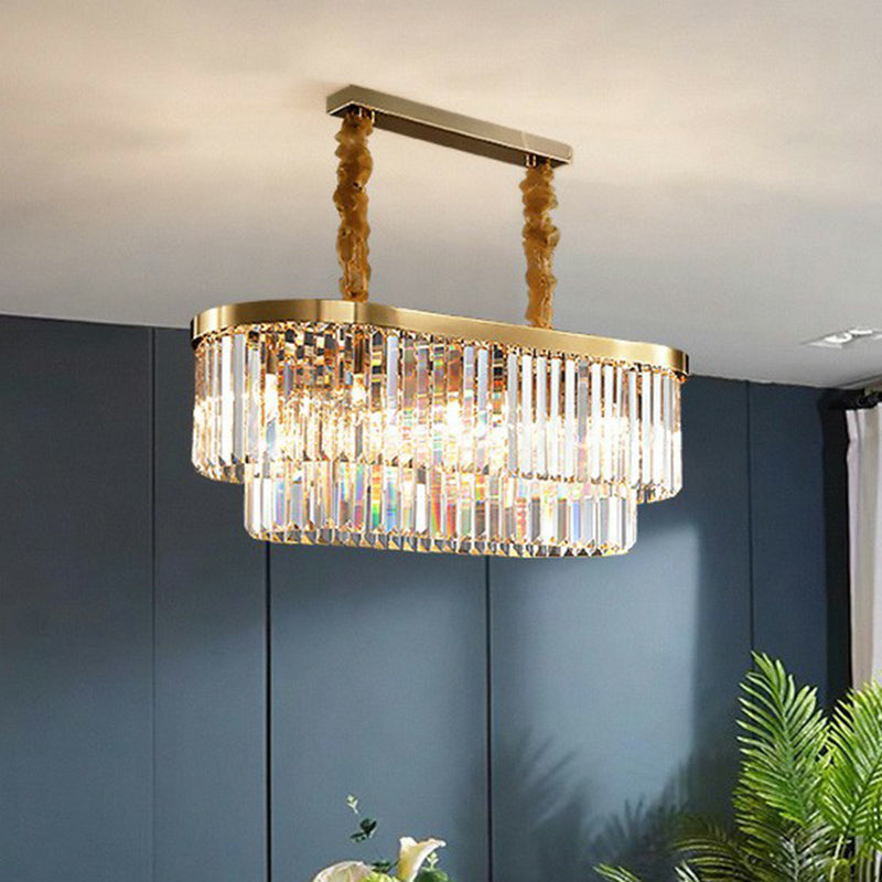 Postmodern Clear Crystal Rod Pendant Light For Dining Room In Brass Finish