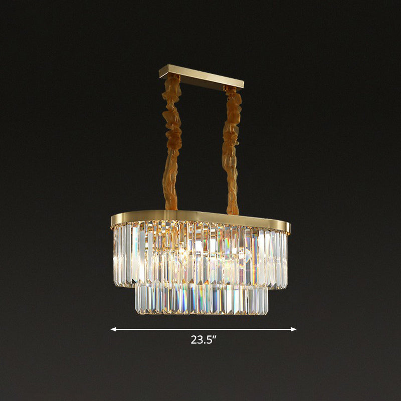 Postmodern Clear Crystal Rod Pendant Light For Dining Room In Brass Finish / 23.5