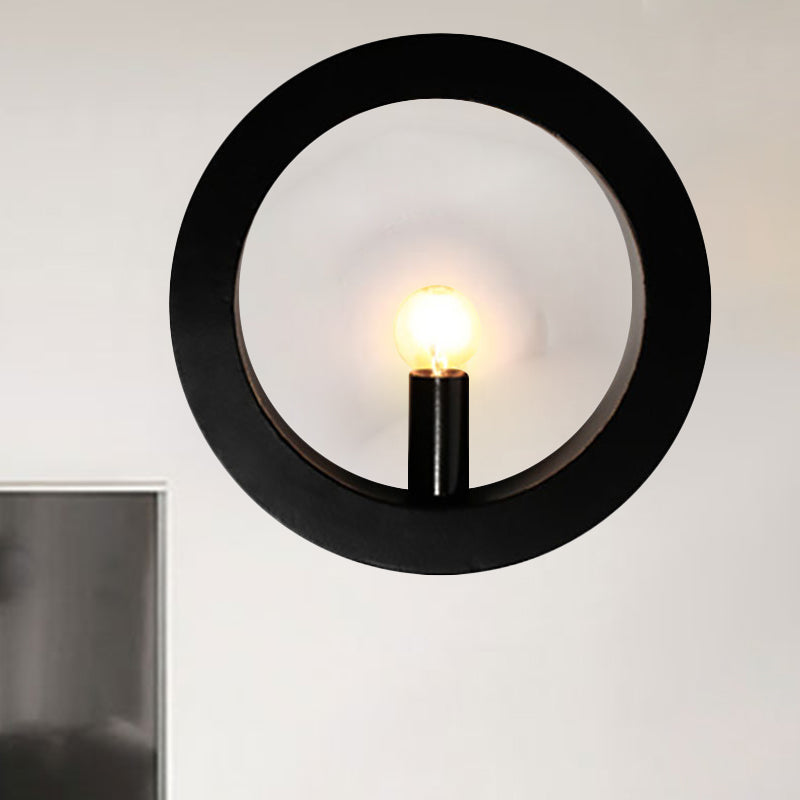 Modern Black/White Circle Wall Light - Simple Metallic 1 Lamp For Bedroom And Hallway Black