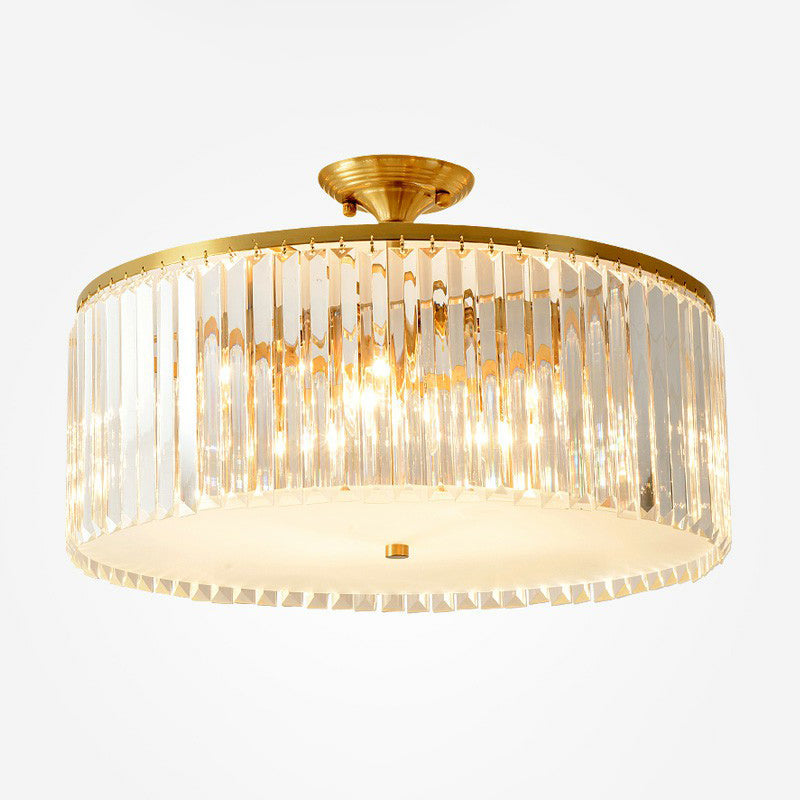 Minimalist Bedroom Sparkle: Clear Crystal Drum Semi-Flush Mount Ceiling Light With A Design
